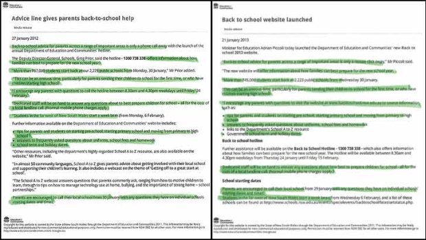 Similarities ... the press release from January 2012, left, and the one from January of this year.