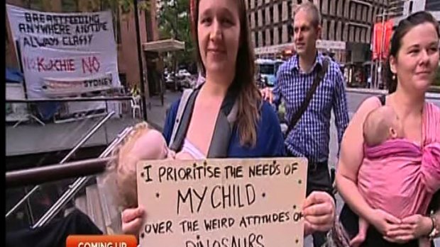 Protest ... mothers descended on Channel Seven on Monday morning.