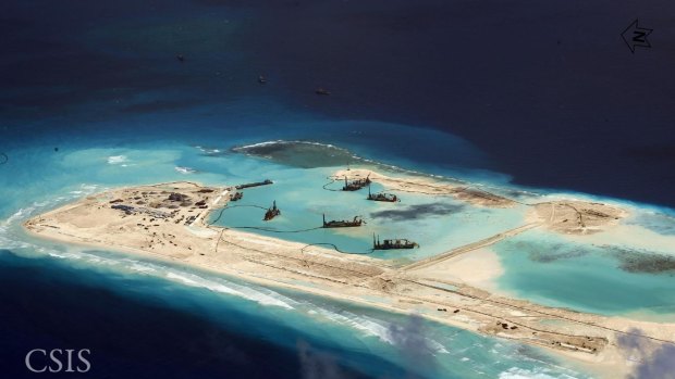 China dredges for land reclamation on the Spratly islands.