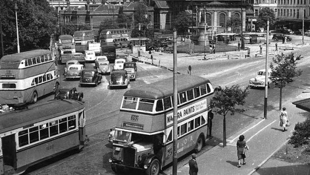 "People enjoyed being upstairs and on a higher level" ... double-deckers fill the streets around Queens Square when they comprised a large proportion of the city's bus fleet.