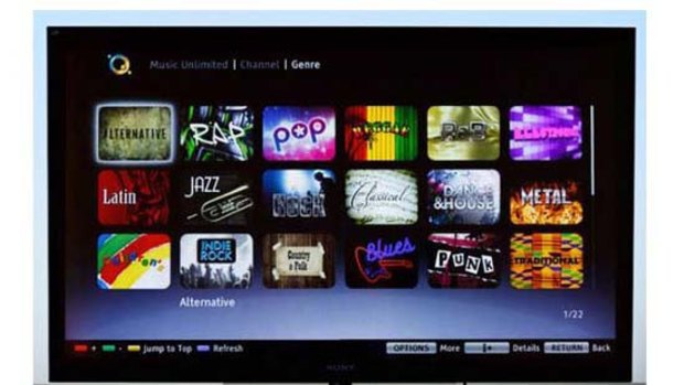 Sony's Qriocity music streaming service running on a TV.
