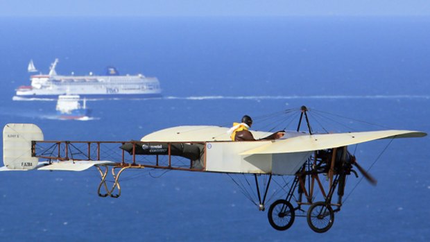 Edmond Salis crosses the English Channel in his restored plane 100 years after Louis Bleriot's first such flight.