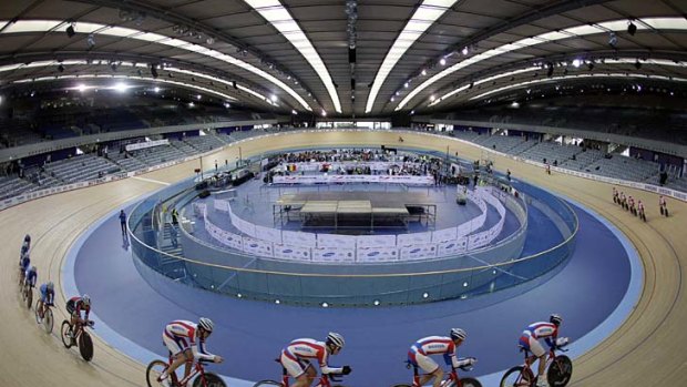 Cyclists train at the velodrome for the London 2012 Olympic Games.