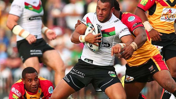 Bulldogs-bound Tyrone Phillips playing for the Rabbitohs in pre-seaon trial.