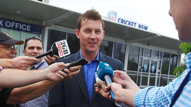 Exonerated &#8230; Brett Lee emerges from a meeting at Cricket NSW, where charges of bringing the game into disrepute for criticising chief executive David Gilbert were dropped.
