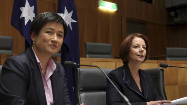 Under threat ... Penny Wong, left, is among the nine Labor senators who could lose their seat if an election was held now according to Herald-Nielson poll.
