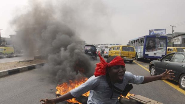 Anger ... a fuel subsidy protest turns nasty in Lagos.
