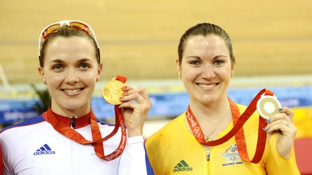 Frenemies: Meares with Victoria Pendleton after the women's sprint final in London.