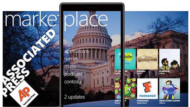 Expanding windows... Windows Phone 7's Marketplace hub can be swipped left and right to reveal applications.
