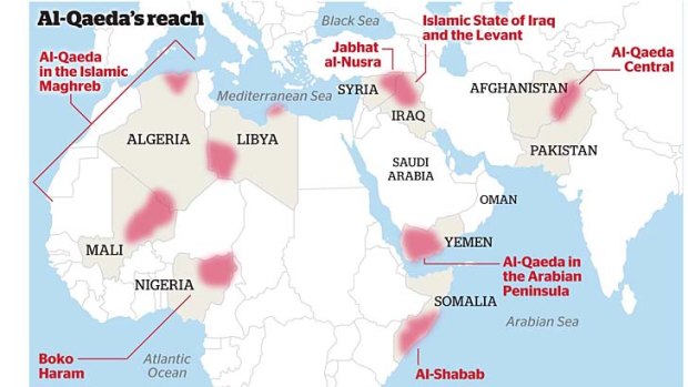 Al-Qaeda: Concentrations of the militant Islamist organisation throughout Africa and the Middle East.