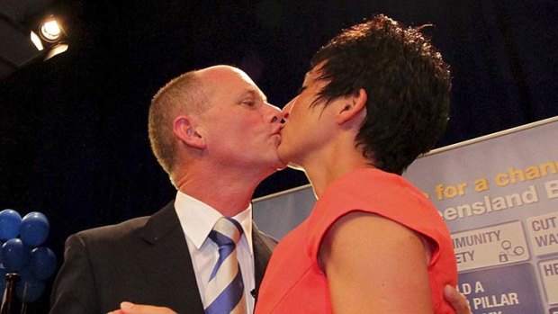 Campbell Newman with wife Lisa smooching in public.