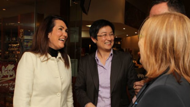 One of the favourites for the seat ... Labor’s new candidate, Deborah O’Neill (left), with the Minister for Climate Change, Penny Wong.
