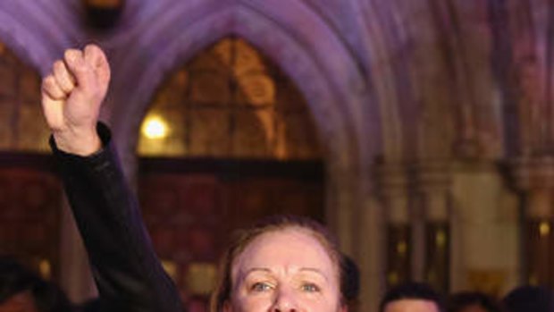 Carol Duggan, aunt of Mark Duggan, speaks outside The Royal Courts of Justice.