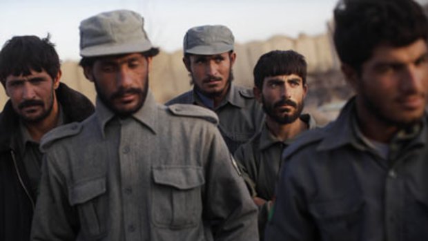 Into the ranks ...  police recruits in a  training program in Khan Neshin, Helmand province.