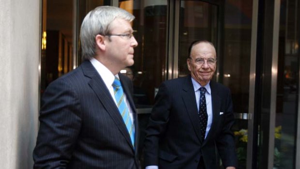 Kevin Rudd and Rupert Murdoch after a meeting in 2007.