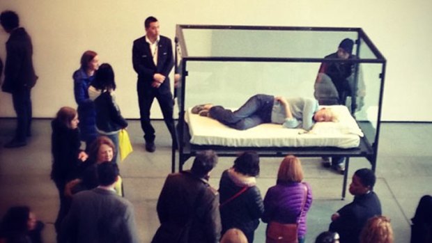 On display ... Tilda Swinton sleeping at MOMA. Image by <a href="http://www.flickr.com/photos/buzzwax/">Ming Chen Liao</a>