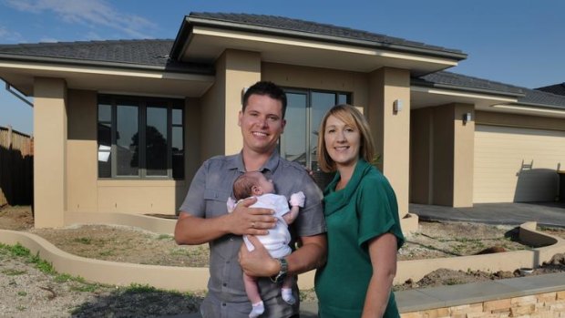 John and Erin Wilkinson, with daughter Liliana, 6 weeks, are among the new home buyers flocking to Point Cook, in the nation's fastest growing local government area of Wyndham.
