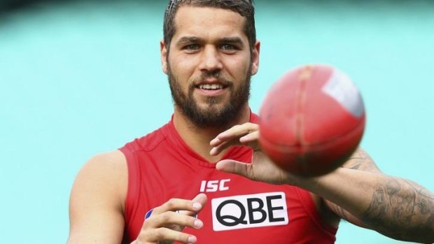 All smiles: Lance Franklin trains on Tuesday.
