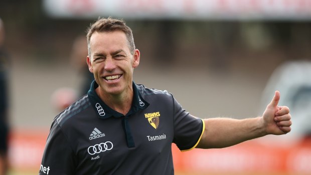 ADELAIDE, AUSTRALIA - MARCH 12: Hawks head coach Alastair Clarkson looks on during the JLT Community Series match between the Port Adelaide Power and the Hawthorn Hawks at Hickinbotham, Oval on March 12, 2017 in Adelaide, Australia. (Photo by Morne de Klerk/Getty Images)
