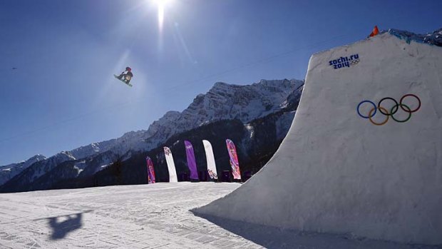 Britain's Billy Morgan clears a jump during the men's snowboard slopestyle final.