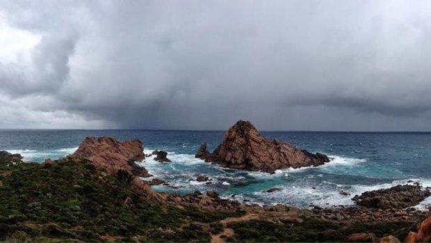 This photo of weather rolling in to Sugarloaf Rocks in WA's South West was taken by Steven Brooks.