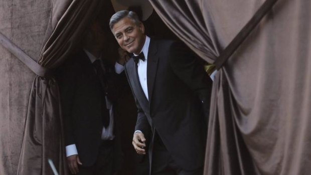 George Clooney waiting on his bride Amal Alamuddin ahead of their wedding.
