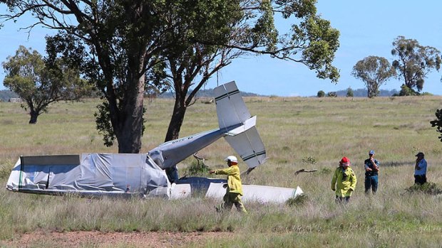 Rescue workers at the scene of a plane crash near Texas.