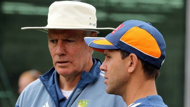 Words of advice ... Ricky Ponting speaks with Greg Chappell ahead of last year's Boxing Day Test.