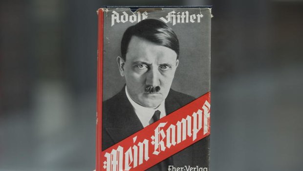 Adolf Hitler's infamous memoir "Mein Kampf" is presented during a news conference in Nuremberg on Tuesday.