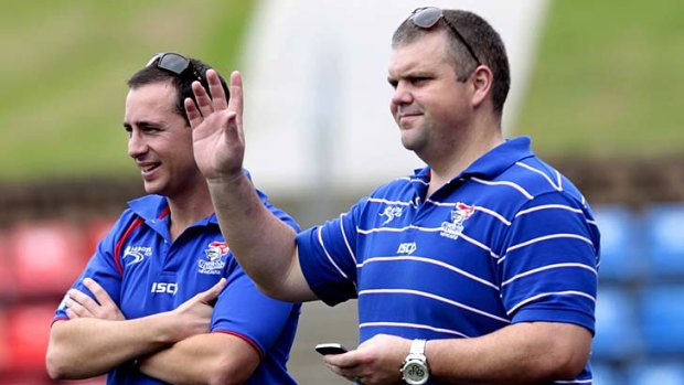 Staying put … Nathan Tinkler with Troy Palmer.