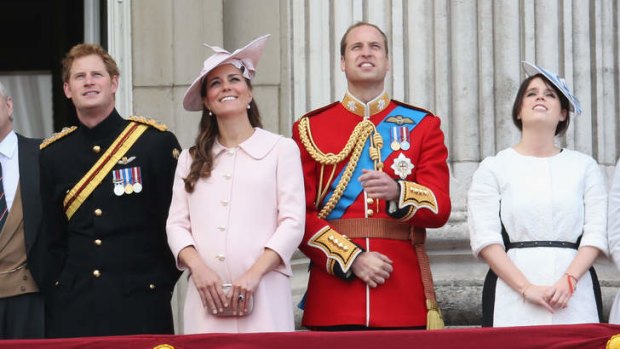 The future generations of royal babes. (L-R) Prince Harry, Catherine, Duchess of Cambridge, Prince William, Duke of Cambridge, and Princess Eugenie. Catherine is due to give birth this month.