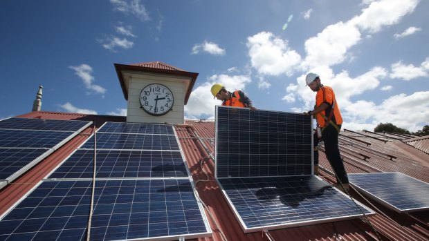 Sydney - October 23: Solar panels are installed on the roof of the pavilion at Sydney Park on October 23, 2012 in Sydney. (Photo by Mark Metcalfe/City of Sydney)
City of Sydney solar panels.