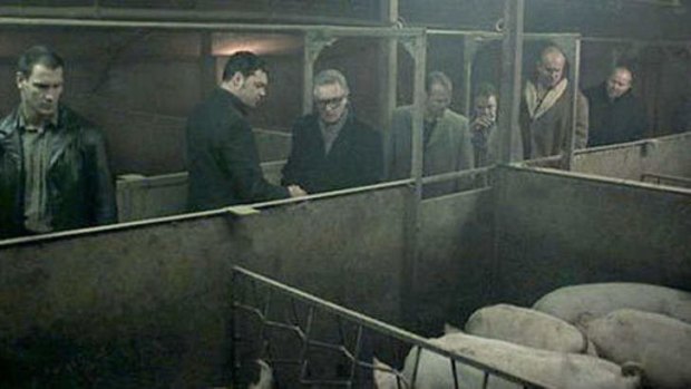 A scene from the movie Snatch, in which a crime boss discusses hiding bodies by feeding them to pigs.