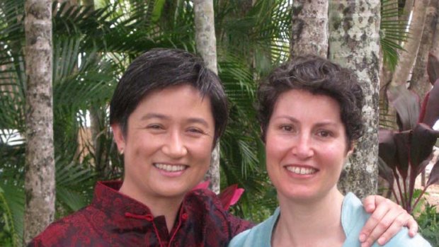 Optimistic &#8230; advocate Penny Wong and her partner, Sophie Allouache.