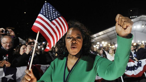 Just a face in the Chicago crowd: TV celebrity Oprah Winfrey celebrates