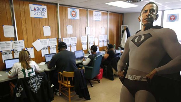 Volunteers work the phones for Barack Obama in Milwaukee, Wisconsin.