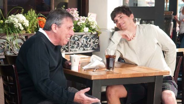 Ivan Reitman on set with Ashton Kutcher, who co-stars with Natalie Portman in the hit rom-com.