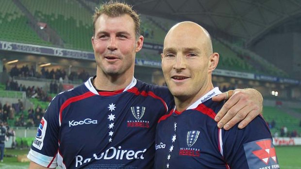 Al Campbell with Stirling Mortlock after the latter's last home game.