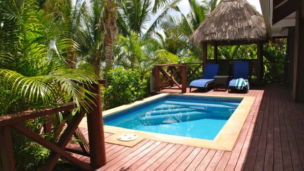 Private plunge pool and deck, Honeymoon Suite at Wananavu Beach Resort, Fiji.