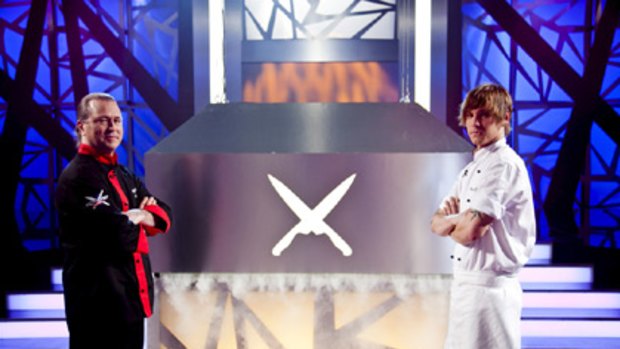 Neil Perry went  head to head with young gun Perth chef Matt Stone in the first episode of Iron Chef Australia.