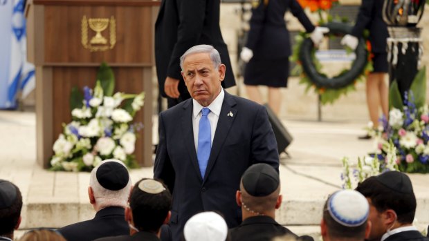 Mr Netanyahu at the ceremony.