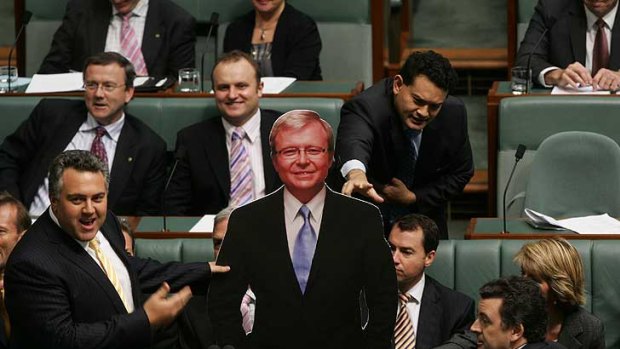 Anna Burke's worst day ... uproar in the parliament  when the opposition introduced a cardboard cutout of Kevin Rudd.