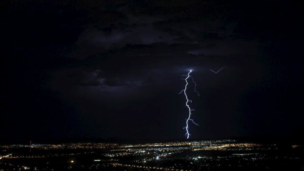 Photo from Mt Ainslie during Saturday night's storm in Canberra.