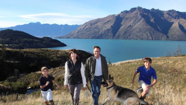 A long way from Denver ... Doug Kirkpatrick, with his wife Carolyn and sons Liam, 11, and Colin, 9, enjoying the outdoors near their new home in Queenstown.