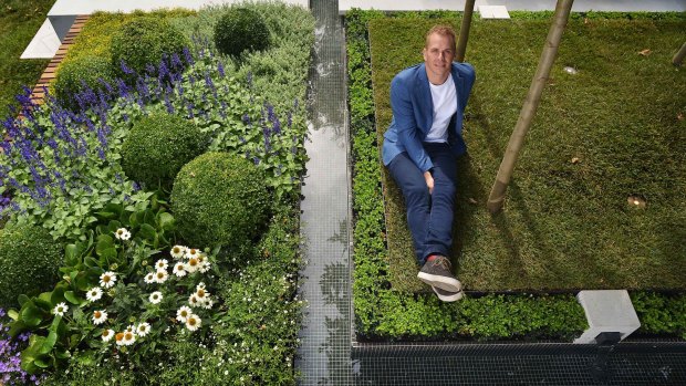 Landscape architect Nathan Burkett has won the gold medal at the Melbourne international Flower and garden show. 25th March 2015. The Age Fairfaxmedia News Picture by JOE ARMAO
