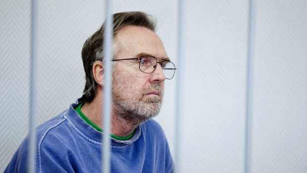 Australian activist Colin Russell druing a bail hearing at Murmansk court.