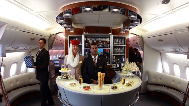 Onboard the lounge of Emirates Airbus A380.