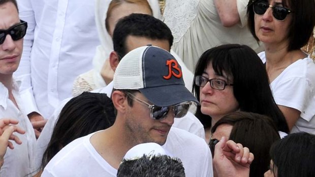 Hollywood actor Ashton Kutcher at the funeral of Rabbi Philip Berg in Safed, Israel.