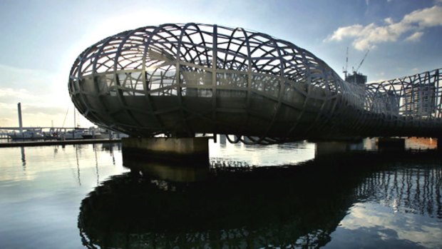 Uplifting ... the Webb Bridge, over the Yarra River, is designed to represent a Koori eel trap.