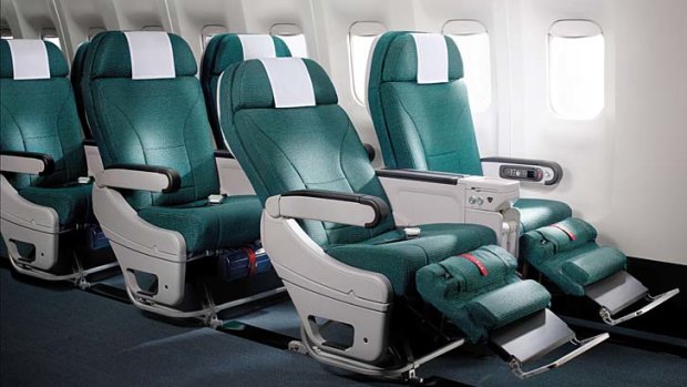 Cathay Pacific's premium economy seats has a greater incline and roomier width, leaving plenty of legroom.
